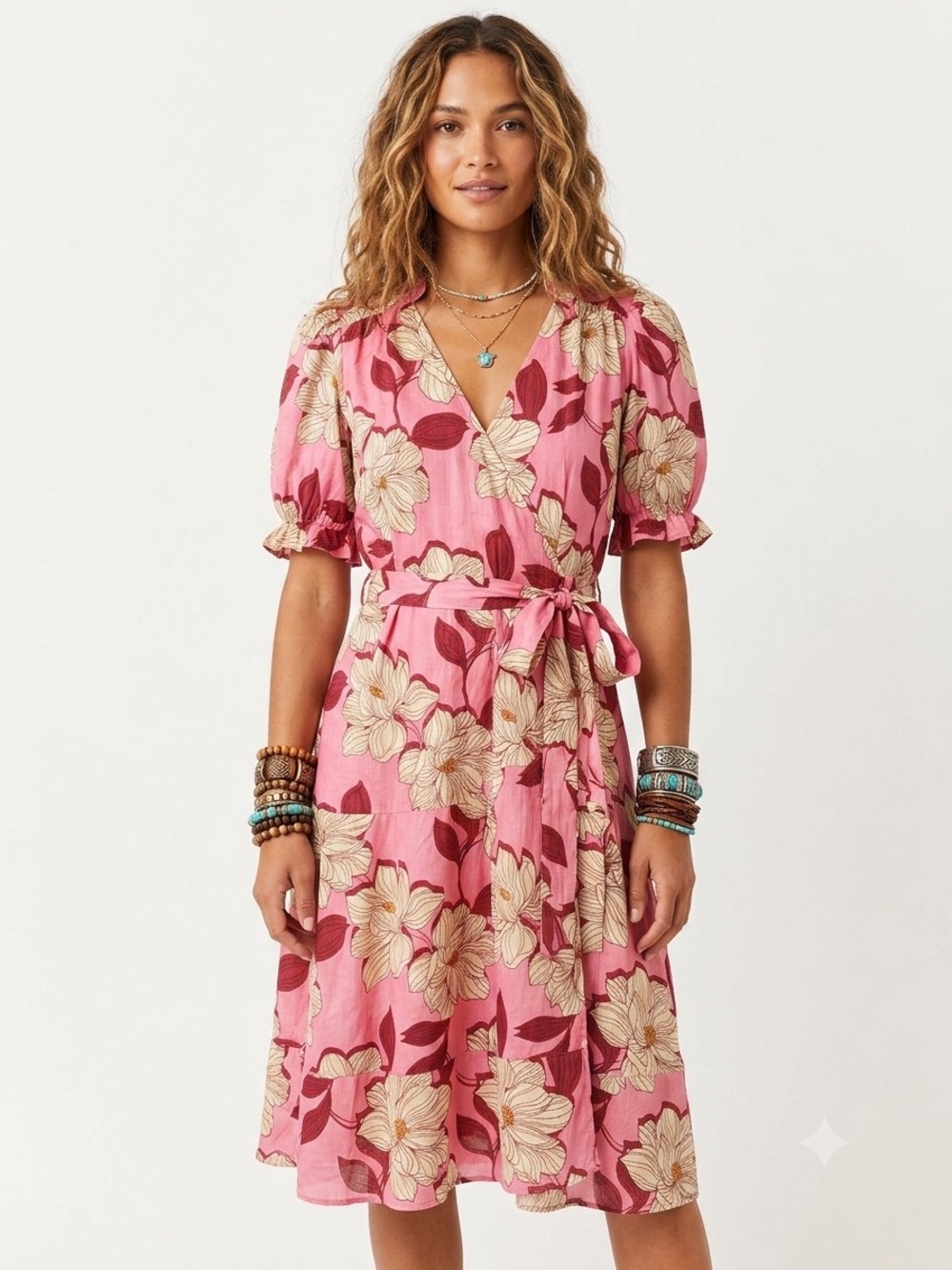 Draper James Floral Wrap Midi Dress in Pink